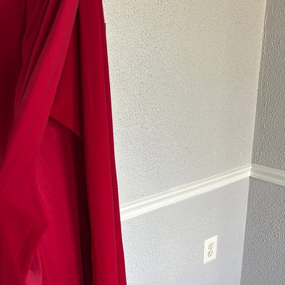 La Femme High Low Red Dress with side opening. Be the Lady In Red & Have Fun